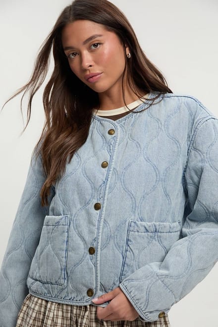 boohoo Dames Gewatteerde spijkerjas | Bleach Wash | Maat: 12