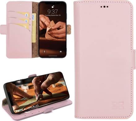 Pulledro geschikt voor iPhone 15 Pro Lederen BookCase Hoesje - Nude Pink