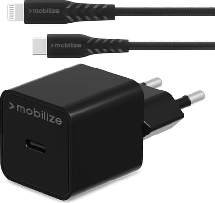Mobilize Single USB-C Oplader Apple Lightning 1 Meter Power Delivery 20W - Zwart