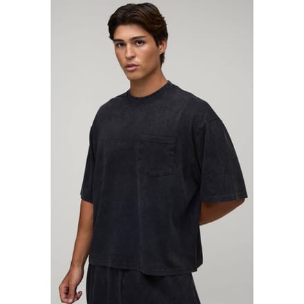 Essentieel Gewassen Oversized Boxy T-shirt Met Voorzak | Black | Size 2XL