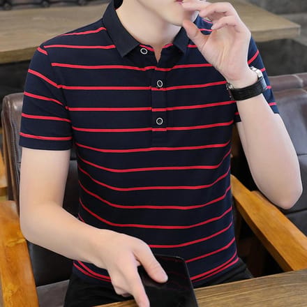 Zomer Nieuw Milieuvriendelijk Katoen Gestreept POLO Shirt T-shirt met korte mouwen 2XL beige