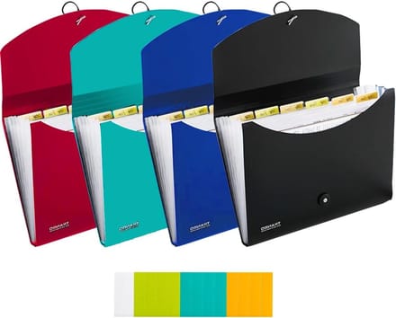 4-Pack Uitbreidbare Documentenmap met 7 Vakken, A4 Accordeon Organizer met Index Tabs, Ideaal voor Kantoor, School en Reizen
