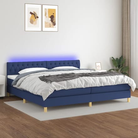 vidaXL - Boxspring - met - matras - en - LED - stof - blauw - 200x200 - cm