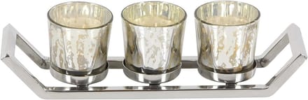 Set van 3 Votief Kaarsenhouders Glas en RVS Cilindrisch