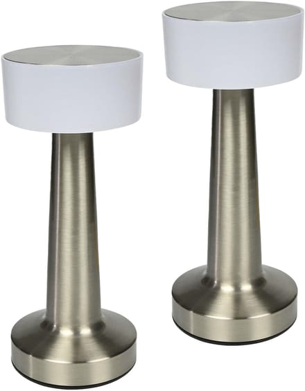 Benson LED tafellamp oplaadbaar - 2x - zilver - aanraaksensor - metaal - draadloos - 21 cm