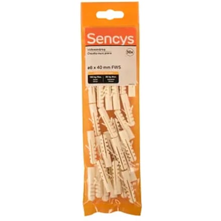 Sencys Plug Voor Volle Wand Nylon - Diam. 8x40mm - 30 Stuks