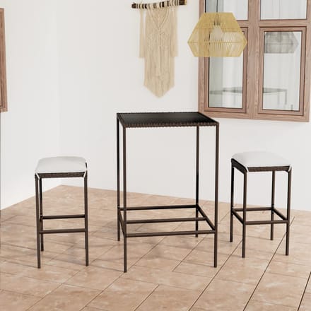 vidaXL - 3-delige - Tuinbarset - met - kussens - poly - rattan - bruin