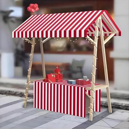 Marktkraam met Luifel - Voedselkar Kiosk - Mobiel Bedrijf Starten - Opvouwbaar Houten Ontwerp - 150 cm - Rood