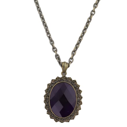 Behave - Ketting - Vintage koper Look Ovale Hanger met Paarse Steen