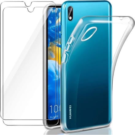 LuxeBass Huawei Y5 2019 Transparante silicone hoesje + 2X Tempered Glas Screenprotector - glas scherm - bescherming