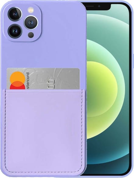 Smartphonica iPhone 12 Pro Max siliconen hoesje met pashouder en zachte binnenkant - Paars geschikt voor iPhone 12 Pro Max