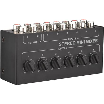 Mini Stereo 6 Kanaals Passieve Mixer RCA Draagbare Audio Mixer 6 In 2 Uit Stereo Distributie Volume zwart