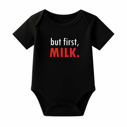 Romper But first, Milk - zwart - korte mouw