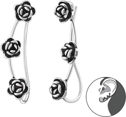 Montebello Oorbellen Biata - 925 Zilver E-Coating - Pin - Bloem - 5x23mm