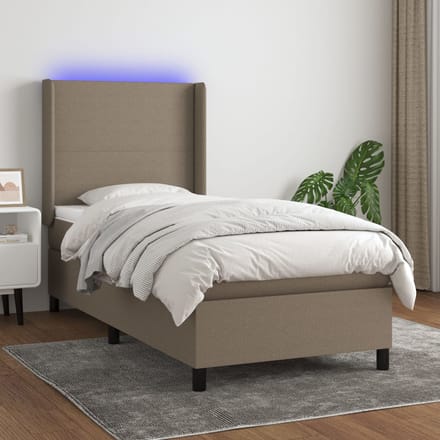 vidaXL - Boxspring - met - matras - en - LED - stof - taupe - 80x200 - cm