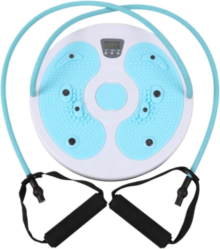 Buikspier Trainingsplank - Draaibare Schijf - Kern Training - Met Calorieënteller - 28 cm Diameter - Blauw Wit