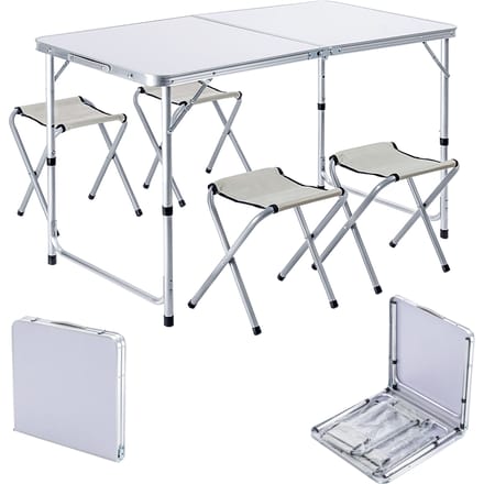 KADAX Campingmeubelset: klaptafel met 4 in hoogte verstelbare stoelen, multifunctioneel (zilver en wit)