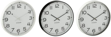 J-Line klok Rond - kunststof - wit/zwart - small - 3 stuks - Ø 30 cm