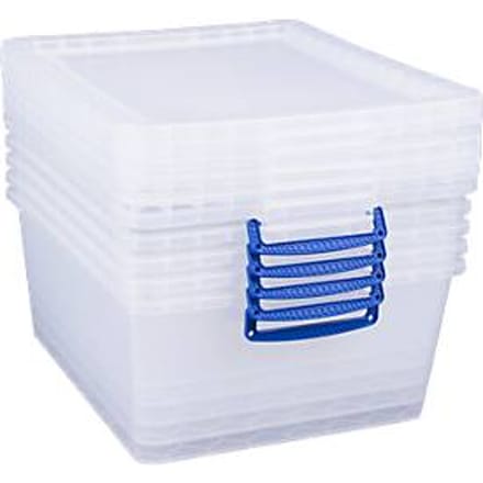 Really Useful Boxes stapelbare opbergboxen, transparant, met deksel, 17,5 l, 5 stuks