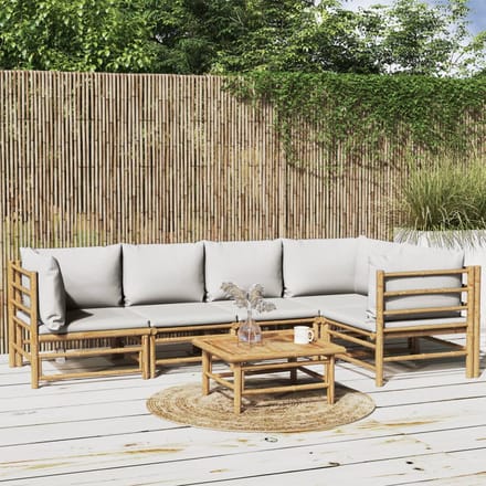 vidaXL - 6-delige - Loungeset - met - kussens - bamboe - lichtgrijs