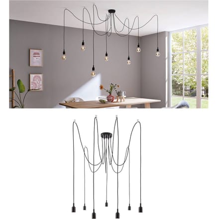 Neordic Hanglamp Ketil E27 max. 7x60W Zwart dimbaar Silicon, Metaal
