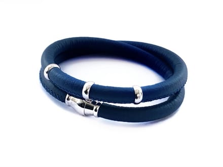 NIEUW! Jolla - dames wikkelarmband - zilver - leer - magneetsluiting - bedels - Basic Silver - Blauw
