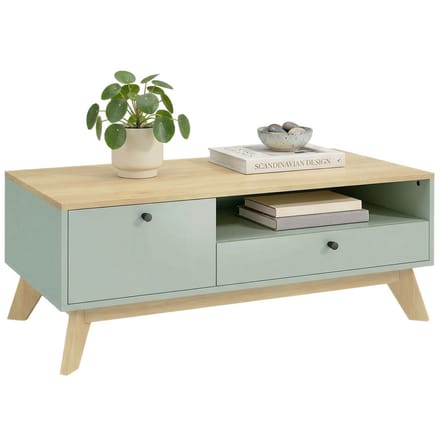 HOMCOM Salontafel - MDF - 100 x 50 x 40 cm - Lichtgroen en eikenhout