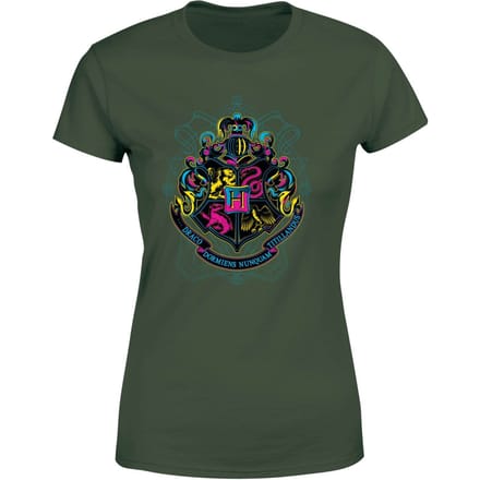 Harry Potter Hogwarts Neon Crest Women's T-Shirt - Green - S