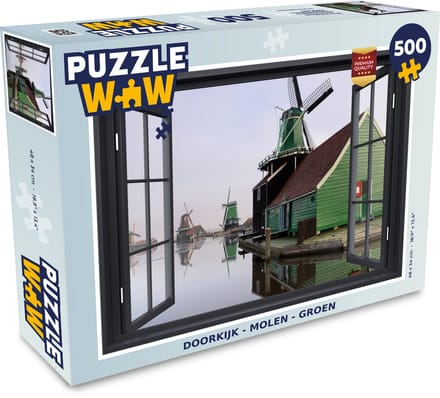 Puzzel Doorkijk - Molen - Groen - Legpuzzel - Puzzel 500 stukjes