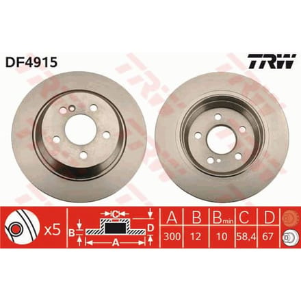 Remschijf TRW DF4915 achter, volledig, 1 Stuk