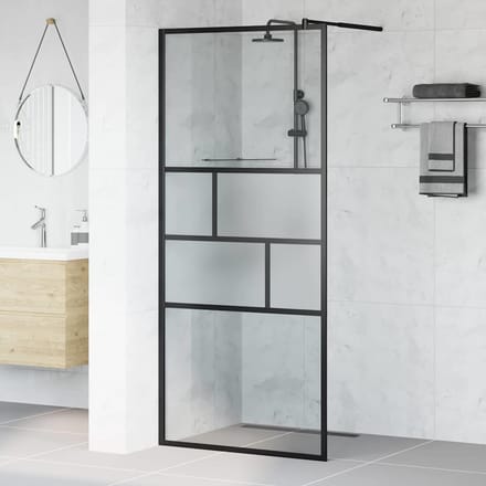 vidaXL - Inloopdouchewand - Zwart - 87 - x - 195 - x - 0,5 - cm - Glas - en - Aluminium