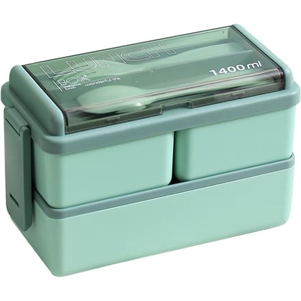 Bento Box Twee Lagen Groen met Verdeelvak Voedselveilige Kunststoffen Magnetronbestendig Lunchcontainer voor white