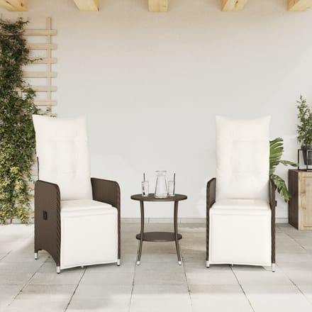 vidaXL - Tuinstoelen - 2 - st - verstelbaar - met - tafel - poly - rattan - bruin