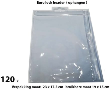PVC Durable Zipper bag - Retail Verpakking - Euro header - Groot- 120 Pack