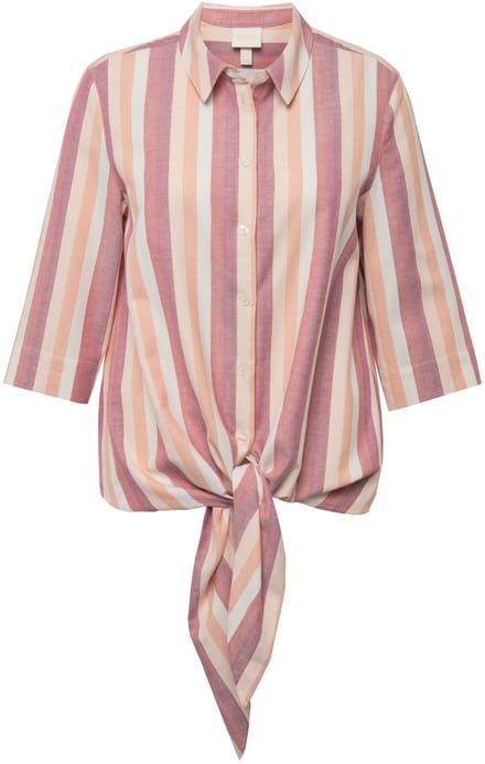 Ulla Popken - Dames - Blouse strepen zoomknopen overhemdkraag 3/4-mouwen - Roodbruin - Maat 46+