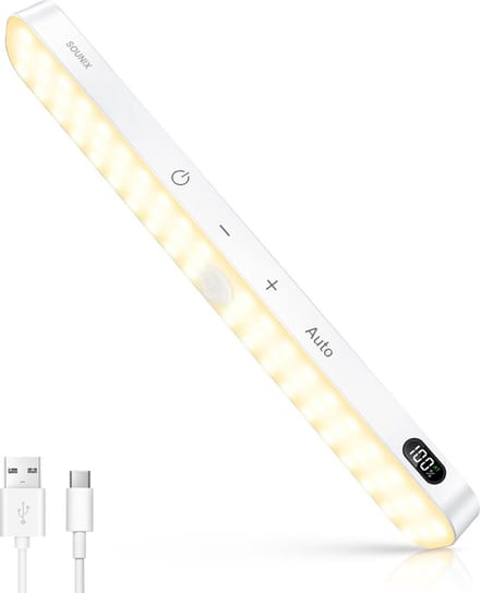 Sounix LED Verlichting met Bewegingssensor - LED Kastverlichting - 60 LED - Dimbaar - Warm wit licht - USB Oplaadbare Led-Strip - 1 stuk - Wit