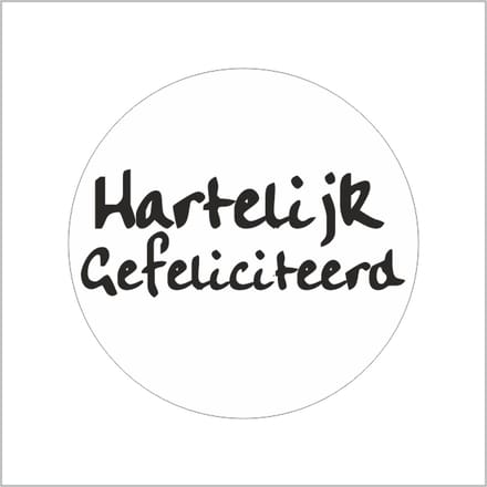 Sticker - "Hartelijk Gefeliciteerd" - Etiketten - 39mm Rond - Wit/Zwart - 500 Stuks