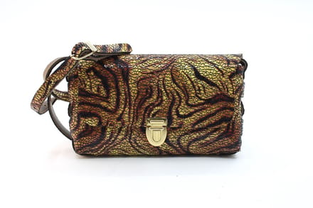 Dames tas geel - Leren schoudertas 21 x 12 x 4cm met panterprint - 100% Leer