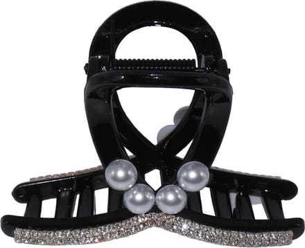 Haarklem met strass en parels groot zwart