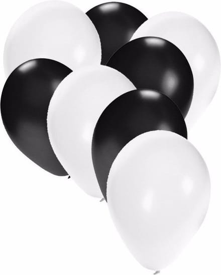 50x ballonnen - 27 cm - wit / zwarte versiering