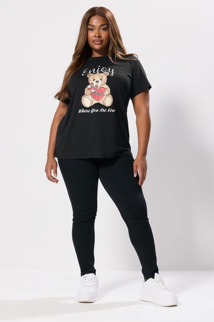 Yours Zwart Teddybeer Print Tshirt Size 42
