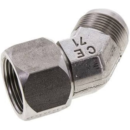 45°  JIC  L-Koppeling UN 1-5/16''-12 Buitendraad X Binnendraad RVS 170bar