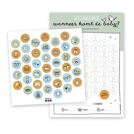 Zwangerschap aftelkalender A4 - Groen - Inclusief stickers - Thuismusje