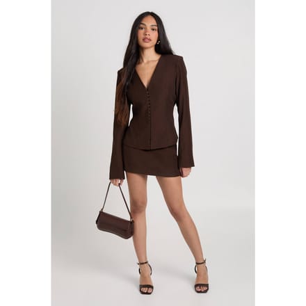 boohoo Dames Getailleerde Mini Rok | Chocolate | Maat: 6