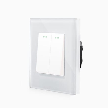 Dubbele Drukknop Schakelaar met Impulsfunctie en Glazen Frame Wit