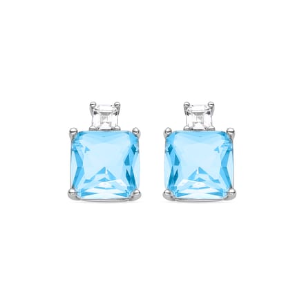 Boucles d'oreilles - LUXENTER - Bashu - Argent 925 - Zircone aigue-marine - Plaqué rhodium