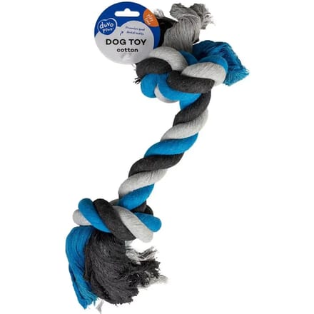 Dogtoy knoop katoen - blauw/grijs - M 26cm
