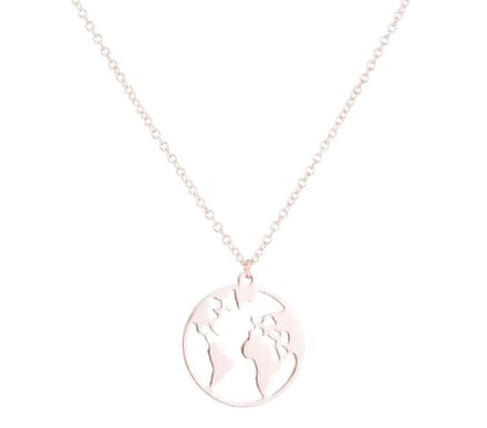 Joboly Wereld Bol Aarde Reizen Ketting - Dames - Rosékleurig - 45 cm