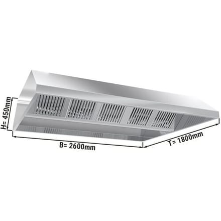 GGM Gastro Deckenhaube - 2600mm - mit Filter & Lampe Zilver