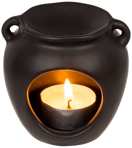 Basic Oliebrander Keramiek Zwart – Aroma Brander met Waxinelichtje – Voor Etherische Oliën & Wax Melts – 9 × 9 × 9 cm